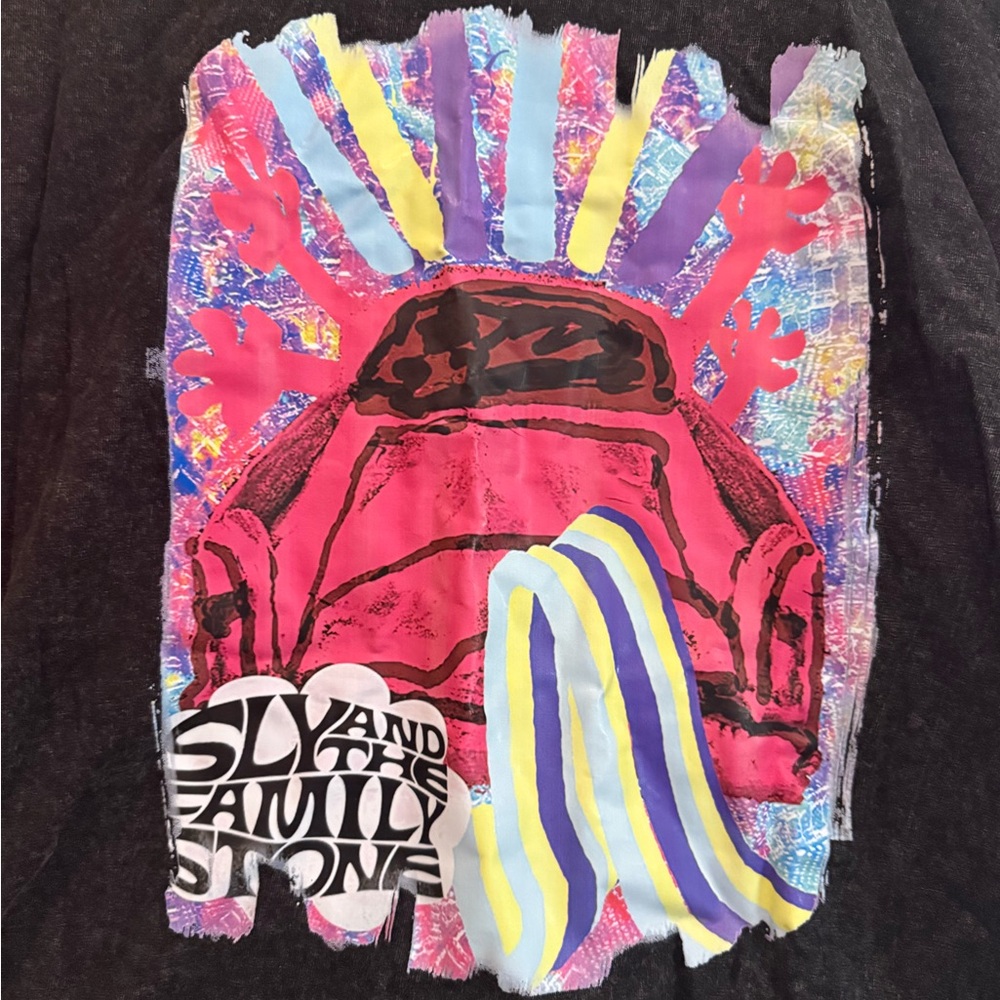Acid Wash Graphic Tee with Pink and Black Design
